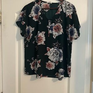 Maurices Green Blue Pink Short Sleeve Floral Boho Blouse (oc42)